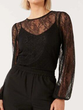 New EVER NEW Alexis Round Neck Lace Top Black Women's Medium